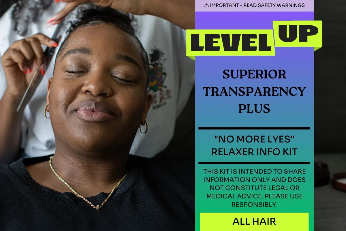 Black woman having hair straightened with a comb, #NoMoreLyes campaign